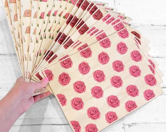 Pack of 20 Handmade Bold Rose Design Coffee-Dyed Papers, Dopamine Journaling