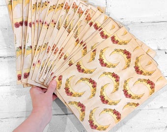 Pack of 20 Handmade Vintage Floral Moon Design Coffee-Dyed Papers, Dopamine Journaling