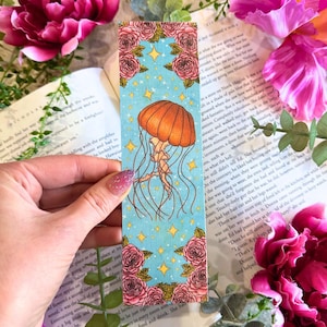 Handmade Magical Jellyfish Bookmark, Hand-Illustrated Bookish Gift for Ocean Lovers and Book Lovers