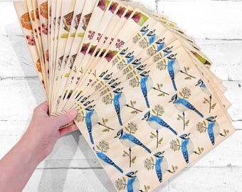 Pack of 20 Handmade Vintage Birds on Branches Design Coffee-Dyed Papers, Dopamine Journaling