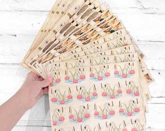 Pack of 20 Handmade Ducks and Swans Design Coffee-Dyed Papers, Dopamine Journaling