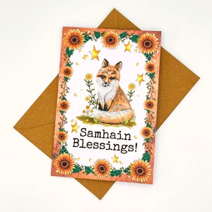 Samhain Blessings, Blank Greeting Card with Cottagecore Fox, Card for Witch