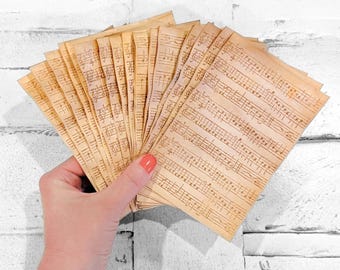 20 Handmade Coffee-Dyed Sheet Music Journaling Papers, 4x6 Inch Vintage Style Ephemera