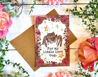Cute Spider Love Card - For Valentine's Day or Anniversary - Handmade and Hand-Illustrated