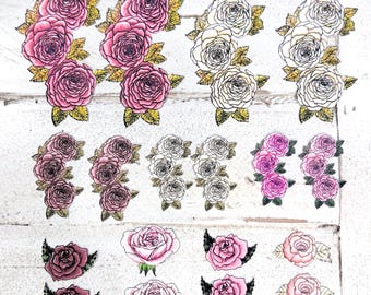 Handmade Pack of 18  Rose Die Cuts, Ephemera Accents for Junk Journals