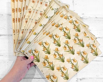 Pack of 20 Handmade Vintage Warm Tone Flowers Design Coffee-Dyed Papers, Dopamine Journaling