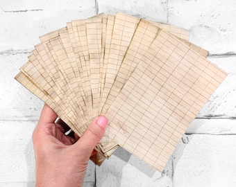 20 Handmade Coffee-Dyed Grid Journaling Papers, 4x6 Inch Vintage Style Ephemera