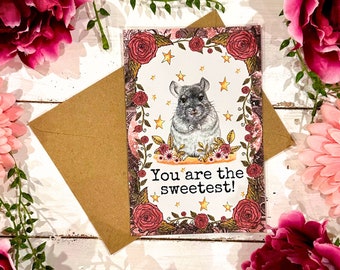 Handmade Chinchilla Blank Card, Pet Lover Gift