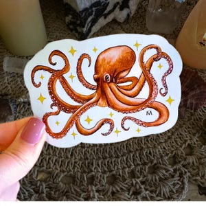 Handmade & Hand-Illustrated Magical Octopus Sticker, Made with Glossy Waterproof Vinyl, For Ocean and Sea Creature Lovers