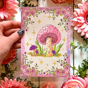 Witchy Magic Mushroom Everyday Blank Greeting Card, Hand-Illustrated and Handmade, 5x7 inch