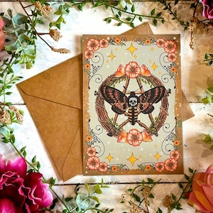 Handmade Death&#39;s Head Moth Greeting Card: Witchy Pagan Gift