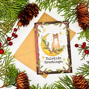 Witchy Yule Card with Cat and Moon, Stationery for Witch