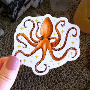 Handmade & Hand-Illustrated Magical Octopus Sticker, Made with Glossy Waterproof Vinyl, For Ocean and Sea Creature Lovers