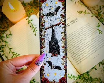 Spooky Bat Bookmark, Goth Dark Academia Vibes, Hand-Illustrated Bookmark