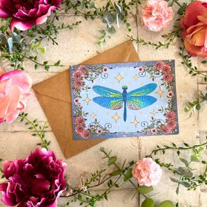 Handmade Dragonfly Greeting Card: Cottagecore Nature Card