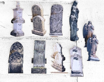 Handmade Pack of 18 Spooky Tombstone Die Cuts, Ephemera for Junk Journals