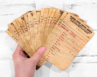 20 Handmade Coffee-Dyed Farm Feed Receipt Journaling Papers, 4x6 Inch Vintage Style Ephemera