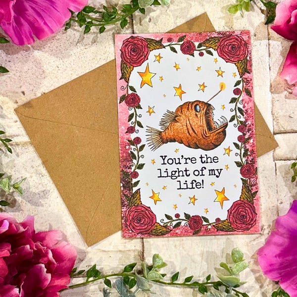 Handmade Anglerfish Valentine's Day Card: Funny Love Card (4x6 inch)