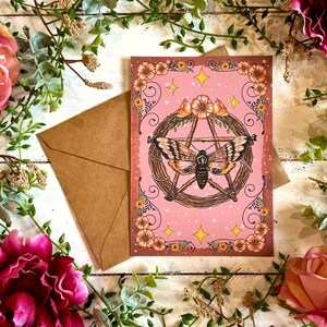 Handmade Witchy Moth Greeting Card, Blank Inside, Gift for Pagan or Witch, 5x7 inch