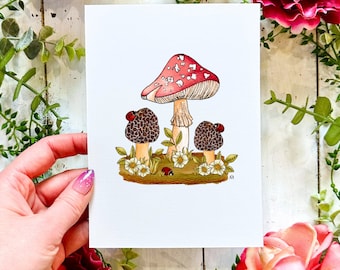 Cottagecore Mushroom Art Print: Hand-Illustrated Watercolor Design