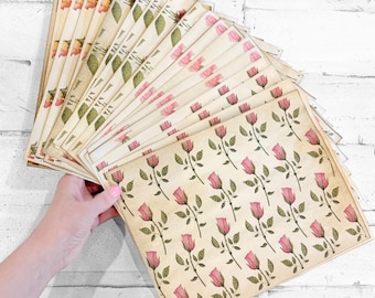 Pack of 20 Handmade Vintage Rose Design Coffee-Dyed Papers