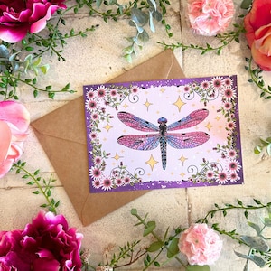 Hand-Illustrated Dragonfly Greeting Card: Cottagecore Nature Card
