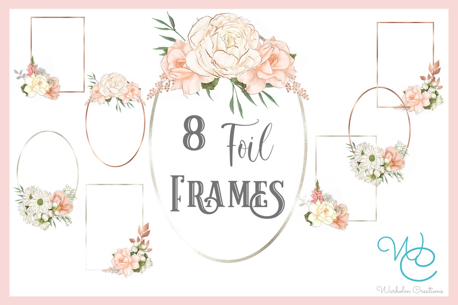 Blush & Gold Digital Watercolour Flower Arrangements, Clipart and ...