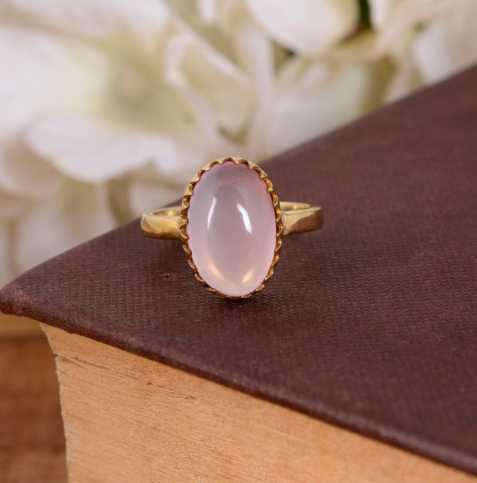 Rose Quartz Oval Ring Gemstone Natural 18k Gold Plated Etsy