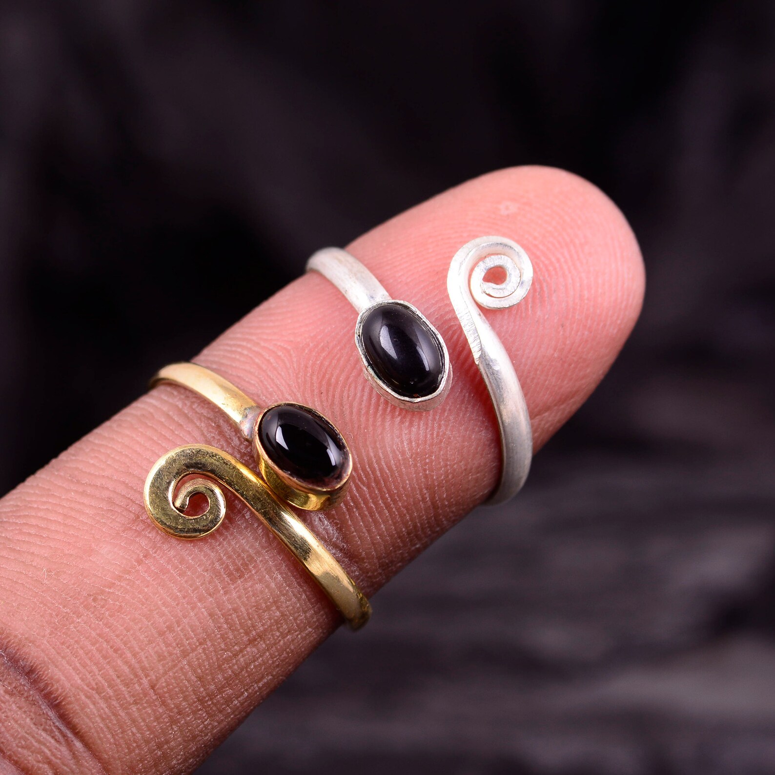 Black Onyx Ring Gold & Brass Ring Adjustable Ring Toe Ring Etsy