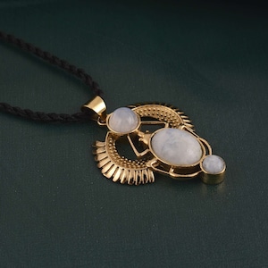 Golden Scarab Necklace / Moonstone Scarab Pendent / Talisman Jewelry ...