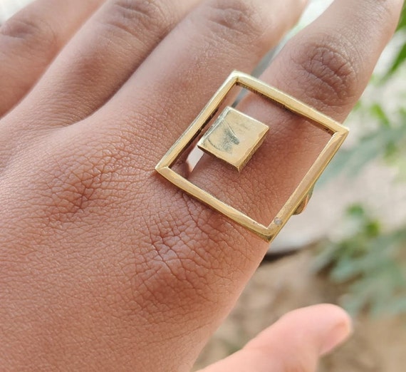LTCXCXCD Wide Square 18k Gold Plated Square Ring India | Ubuy