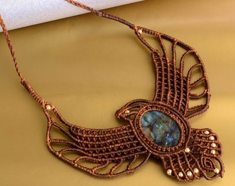 Macrame Necklace Pendant Jewelry Labradorite Stone Cord Handmade Bohemian necklace bohemian chic gemstone choker