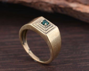 Green onyx Men Signet Ring , Brass Ring, handmade Ring, gift for  men , signet ring, Men birthday Gift