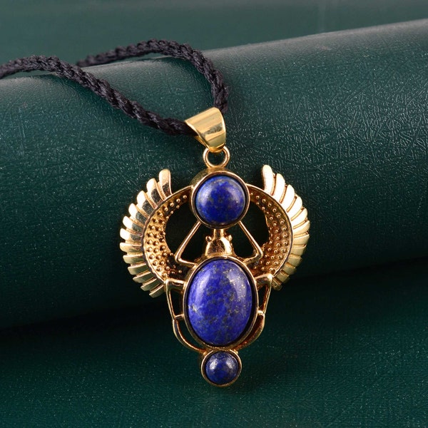 Golden Scarab Necklace /Lapis lazuli Scarab Pendent / Talisman jewelry  / Third Eye / Boho / Inca / Ethnic / Illuminati