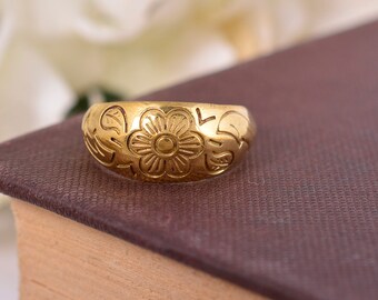 Flower Brass Ring, Vintage Ring, Beautiful Ring,engraved flower  Ring, Handmade Ring, Brass Jewelry, Plain Brass Ring, dome ring