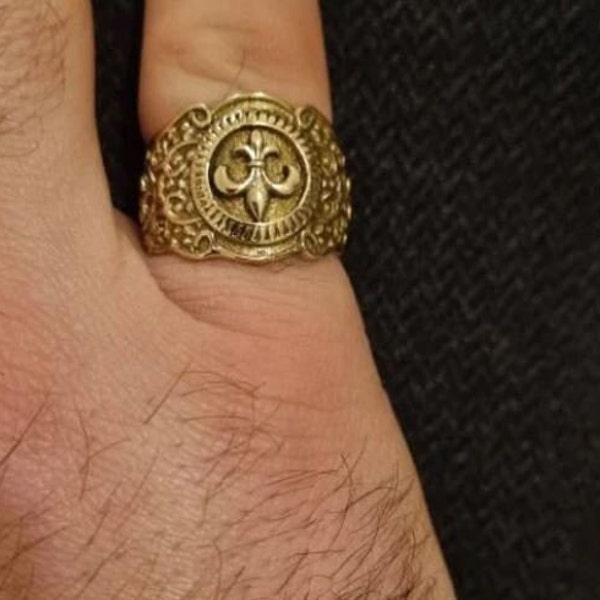 Bague pour homme fleur de lys, bague gothique fleur de lys faite à la main, bagues art déco gravées pour homme, cadeau pour mari, meilleur cadeau pour lui