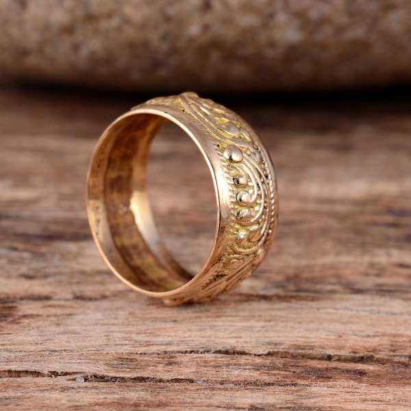 Gold Wide Filigree Eternity Band Ring, Artisan Crafted Filigree Eternity Wide Band Ring Jewelry Gifts