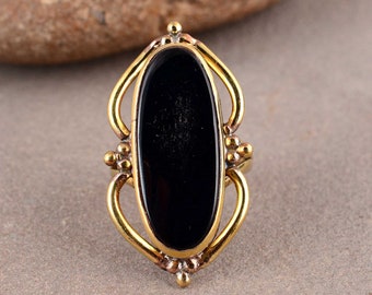 Natural Black Onyx Ring, Brass Gemstone Ring, Gemstone Ring, gold Ring, Handmade Ring, Woman Ring, Celebration Ring,Big Stone Gold ring