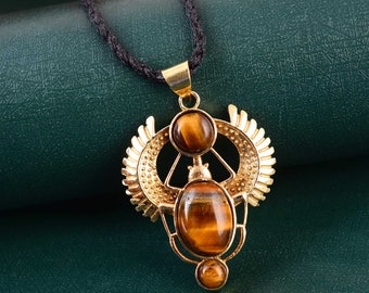 Golden scarab pendant - golden tiger eye pendant - scarab tiger eye necklace