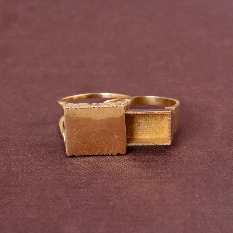 Secret Compartment Ring,Small Match Box Poison Ring,Gold personalized Ring Pill Ring,Gold Signet Ring, gold  Signet Ring, Unisex Signet Ring 