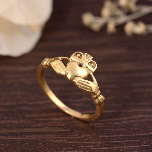 Yellow Gold Celtic Claddagh Dainty Claddagh Ring, Claddagh Band, Brass Bands, Gothic Ring, Mothers Ring, Gift For Her, Rings For Women