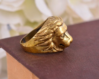 vintage bague gothique dorée pour homme Lion Lion, bague en or, bague du zodiaque, bague animal, bague artistique, bague tendance, bague tête de lion, bague délicate