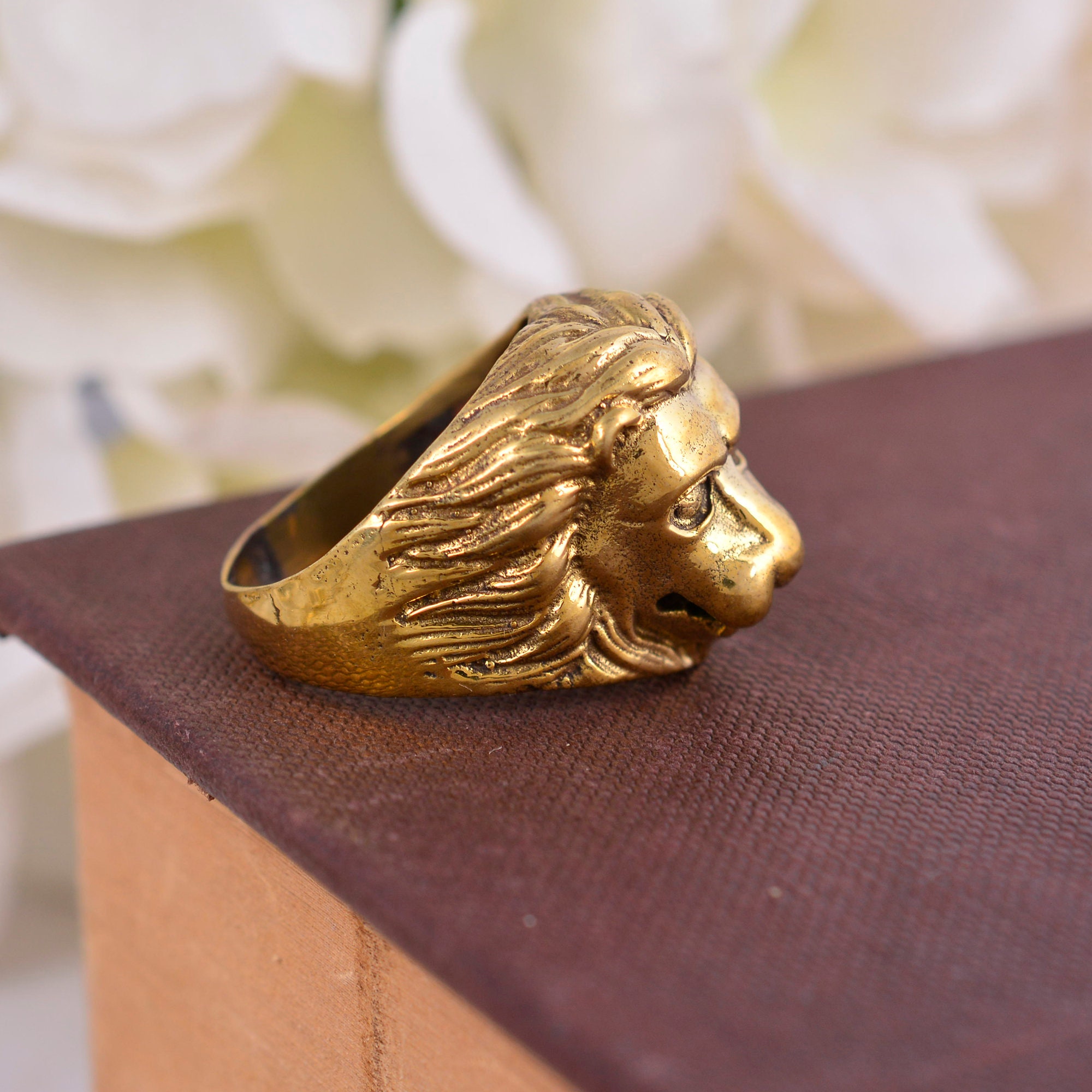 GOLD Lion Head Mens Ring SOLID 10k Yellow Gold REAL Ring , Pinky , Cas – My  Elite Jeweler