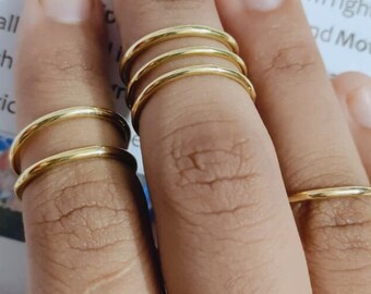 2 mm Gold stacking rings, Above the knuckle rings, gold midi ring, plain band midi rings, gold shiny thin rings set, gold plated rings