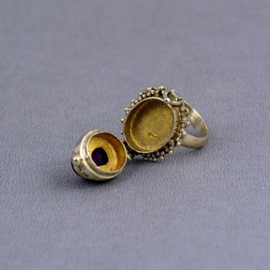 Purple Amethyst Poison Ring Bali Gold Brass Locket Ring