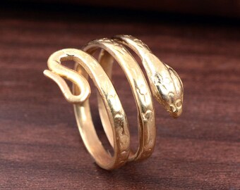 Gold snake ring, snake ring, adjustable snake ring, spiral ring, brass ring, gold wrap ring, adjustable ring