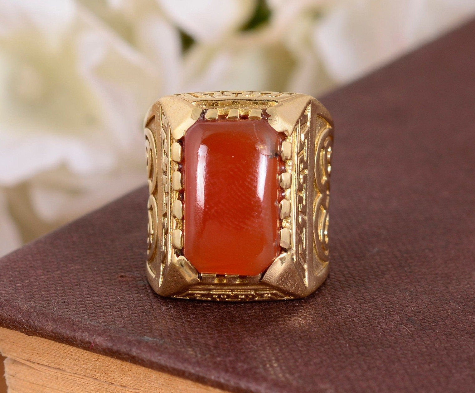 Carnelian Ring, Natural Carnelian, Red Gemstone Ring, Leaf Ring, Heali –  Adina Stone Jewelry