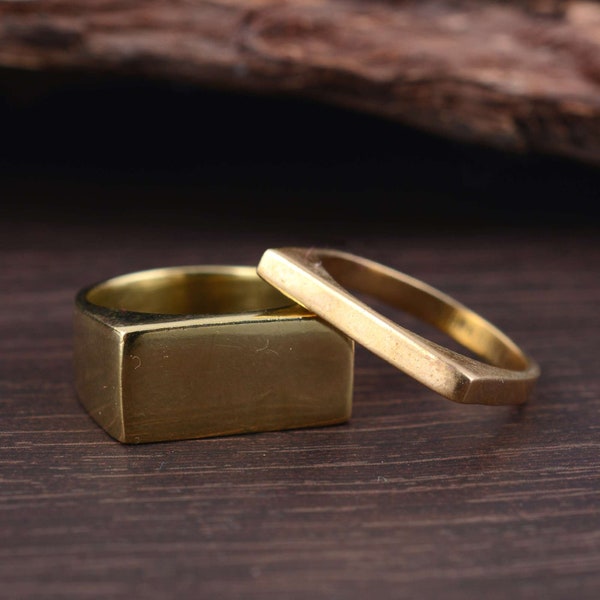 Quadratischer Ring, Zweier Ring, Stapelring, Minimalistischer Schmuck, Geometrische Ringe, Einfache Ringe, Gold Ring Set, Silber Quadrat Ring
