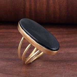 Black Onyx Ring, Handmade Ring, large Stone Ring, Gemstone Ring, Antique Ring, Onyx Stone Ring, Long Oval Ring, Gift For Her, Women Ring,