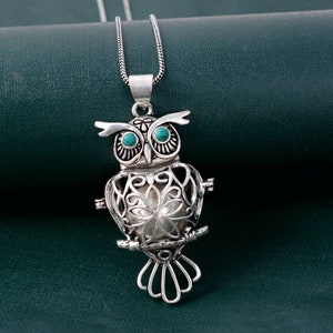 Silver Harmony Ball Harmony Owl Ball Musical Chime Charm Pendant Necklace Angel Guardian Bell, Lucky Amulet gift